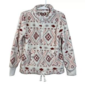 Old Navy Girls 1/2 Zip Pullover Small 6-7 Furry Fuzzy Soft Geometric Pullover